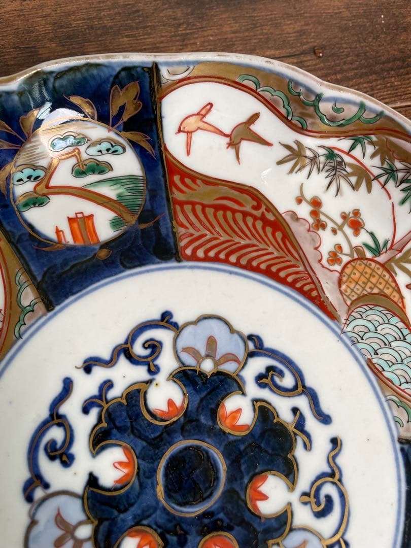 古伊万里 赤絵風景画七寸皿 二客 大皿/お皿/中皿 22