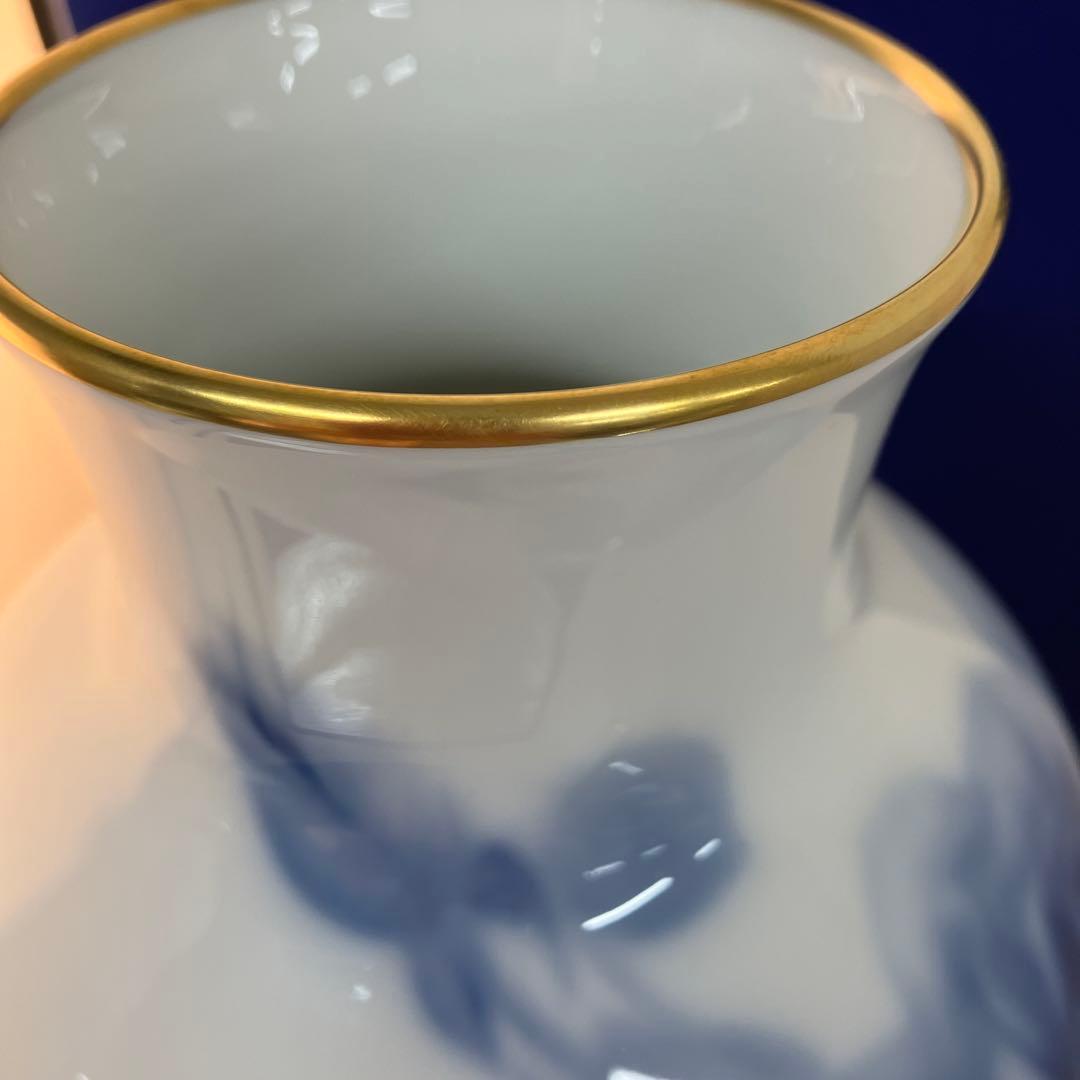 L-615【美品】未使用　大倉陶園 ブルーローズ 花瓶 花器