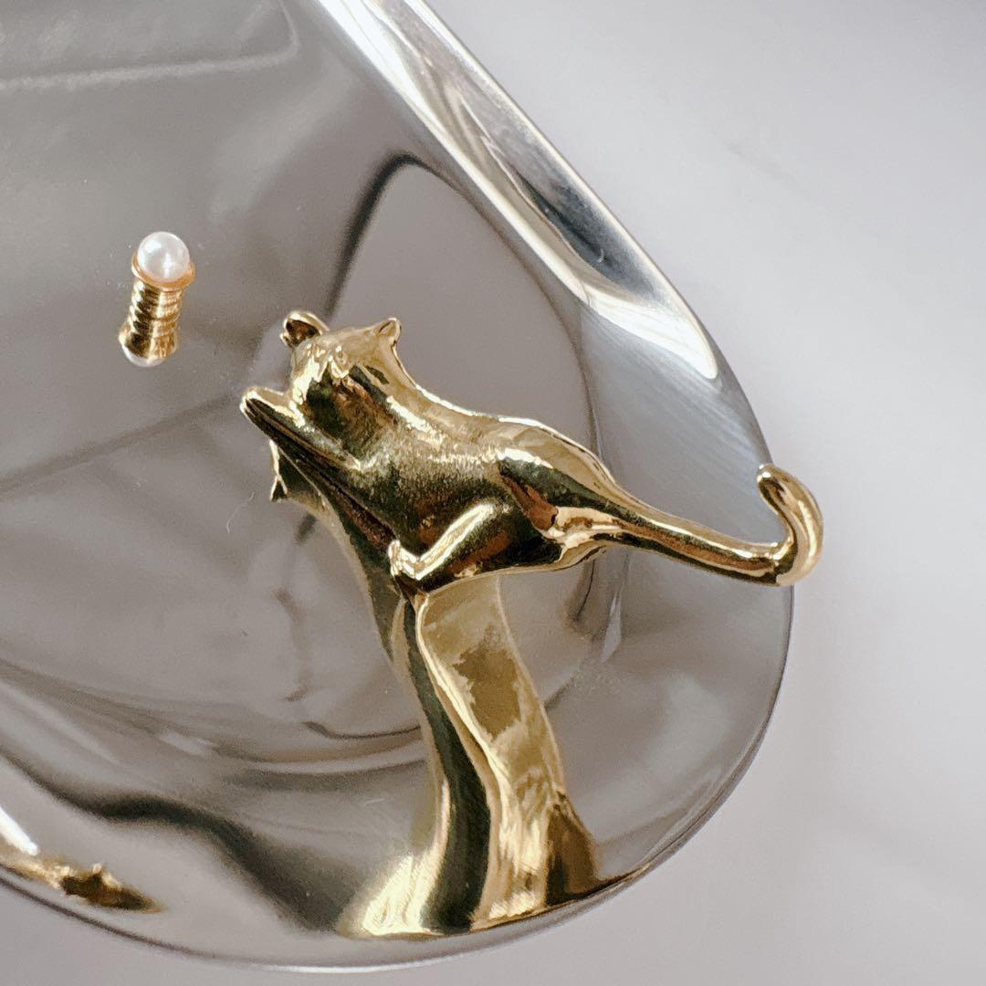 【美品】MIKIMOTOミキモト ジュエリートレイ　パール　猫アクセサリートレイ