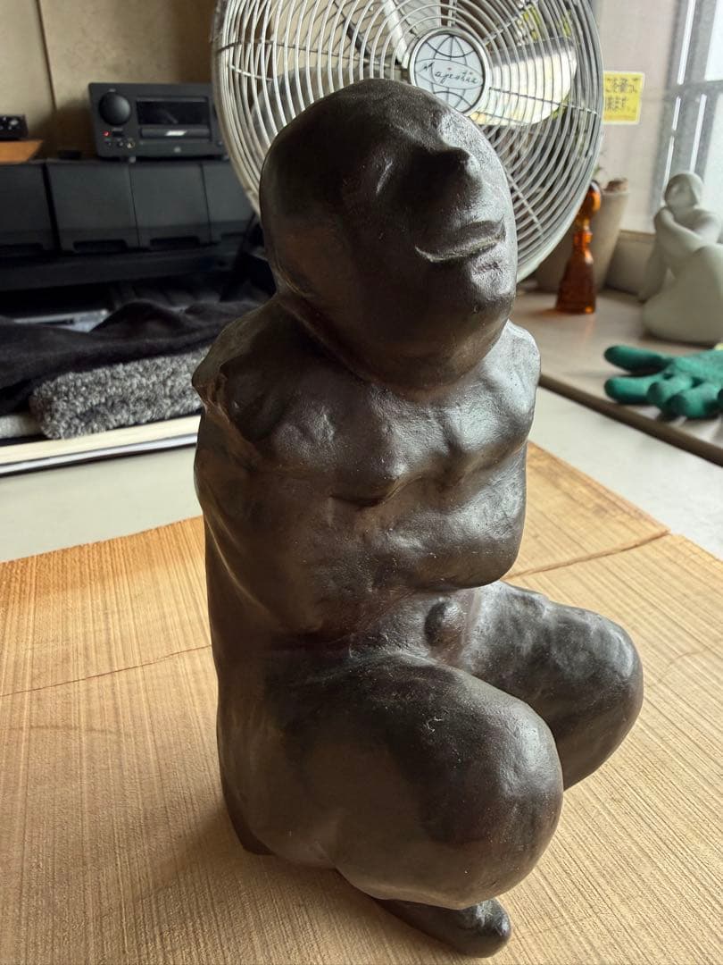 ブロンズ　彫刻　西常雄　作　老道化　ピエロ　道化師