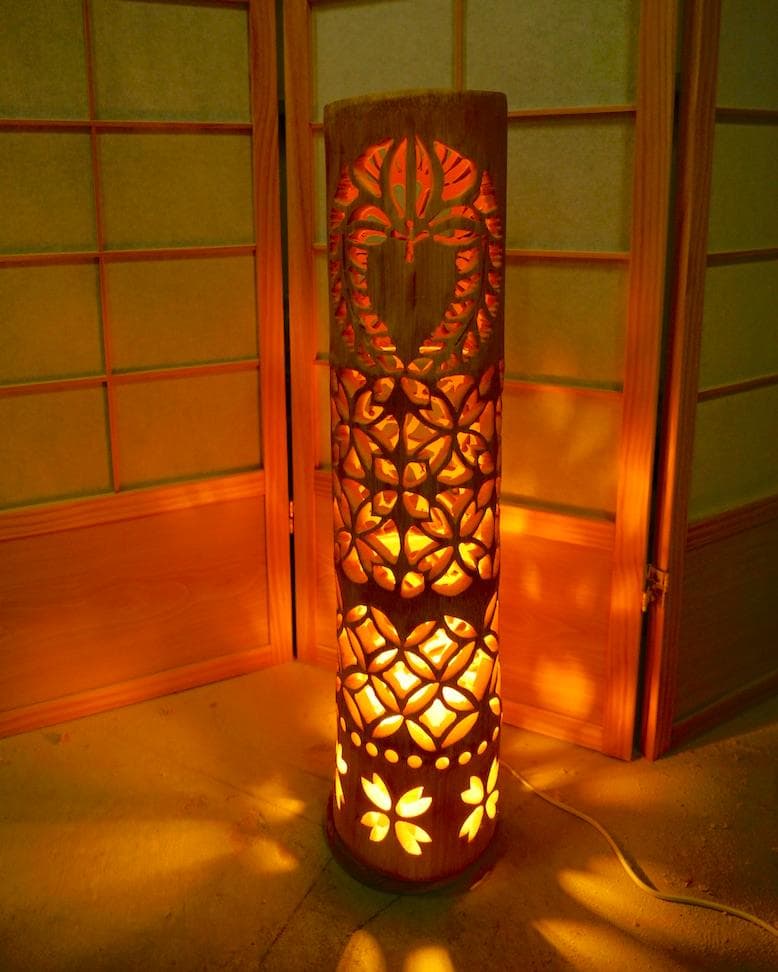 ◆全面彫◆竹灯り・竹あかり・竹灯籠　 ～～ 癒しの灯り ★華の乱★～～