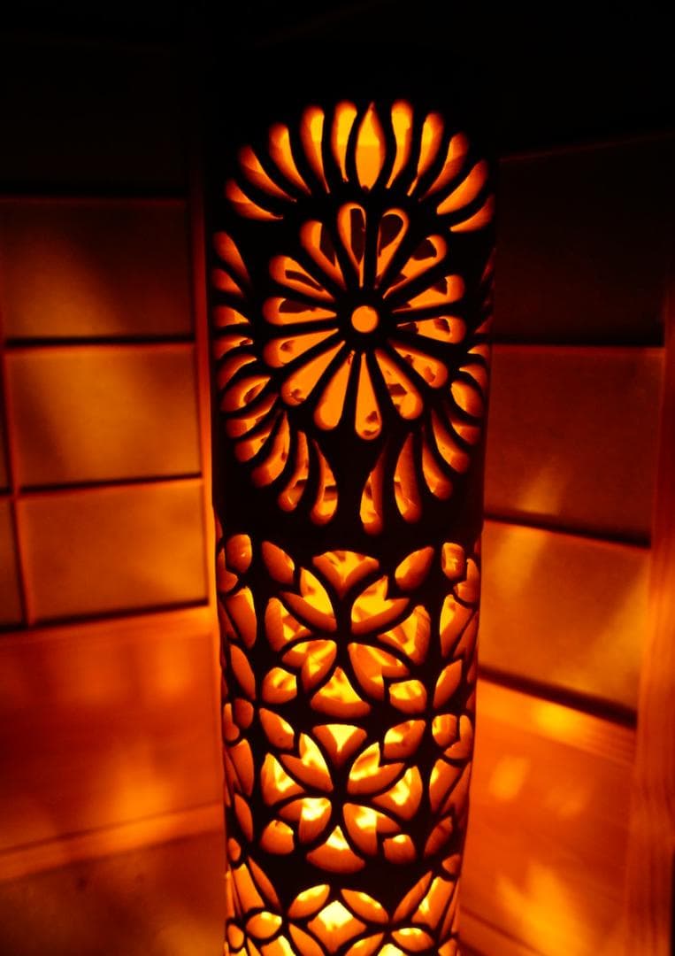 ◆全面彫◆竹灯り・竹あかり・竹灯籠　 ～～ 癒しの灯り ★華の乱★～～