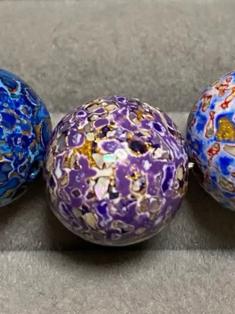 辰砂　大漆珠　螺鈿加工　ブレスレット　１５mm 内径１５cm