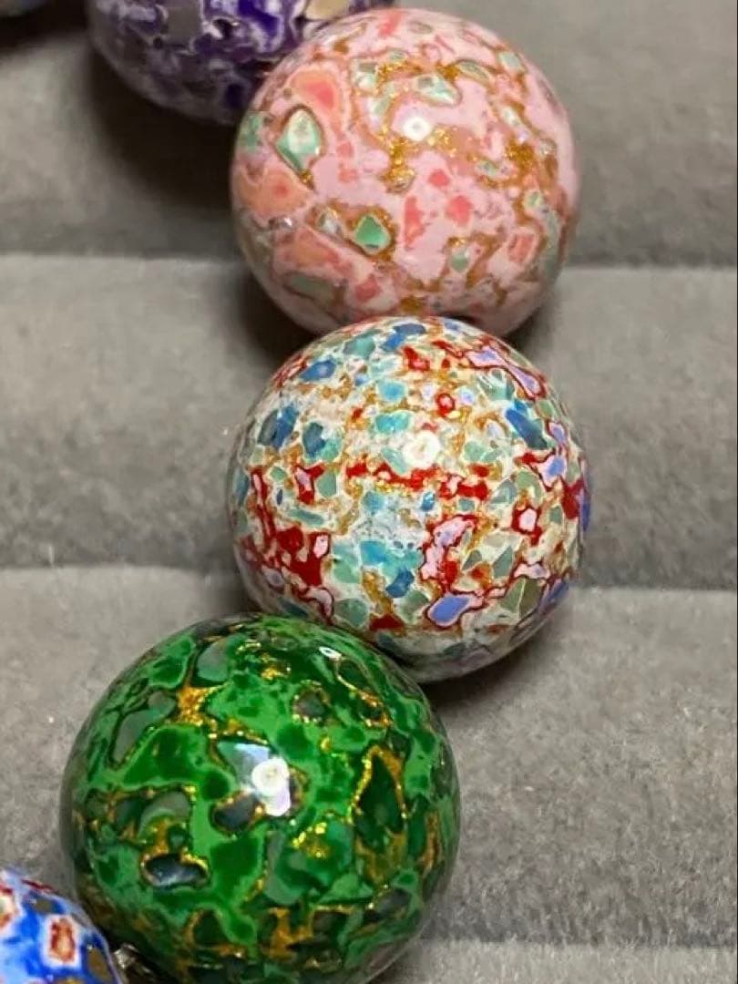 辰砂　大漆珠　螺鈿加工　ブレスレット　１５mm 内径１５cm