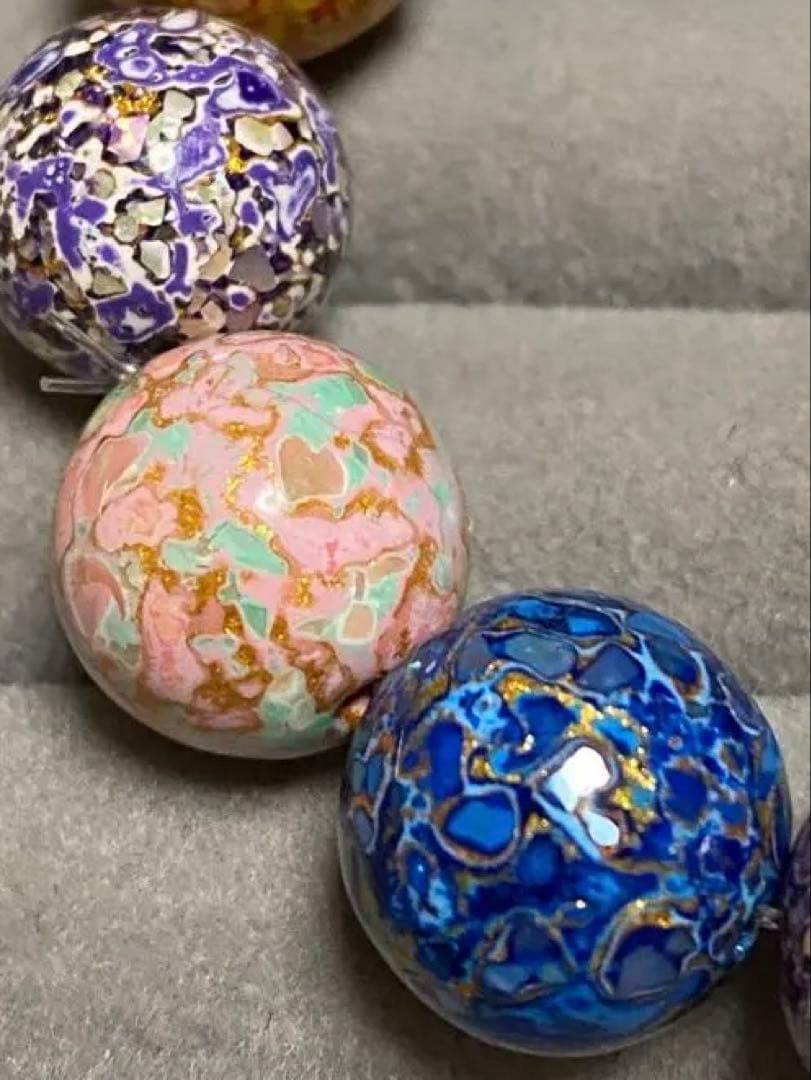 辰砂　大漆珠　螺鈿加工　ブレスレット　１５mm 内径１５cm