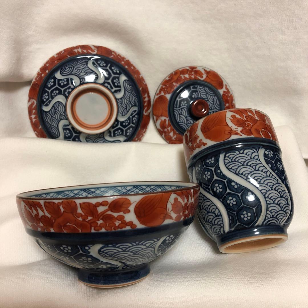 有田焼　高山造　祥端花鳥　睦揃 夫婦茶碗と湯呑みのセット　未使用　軽量