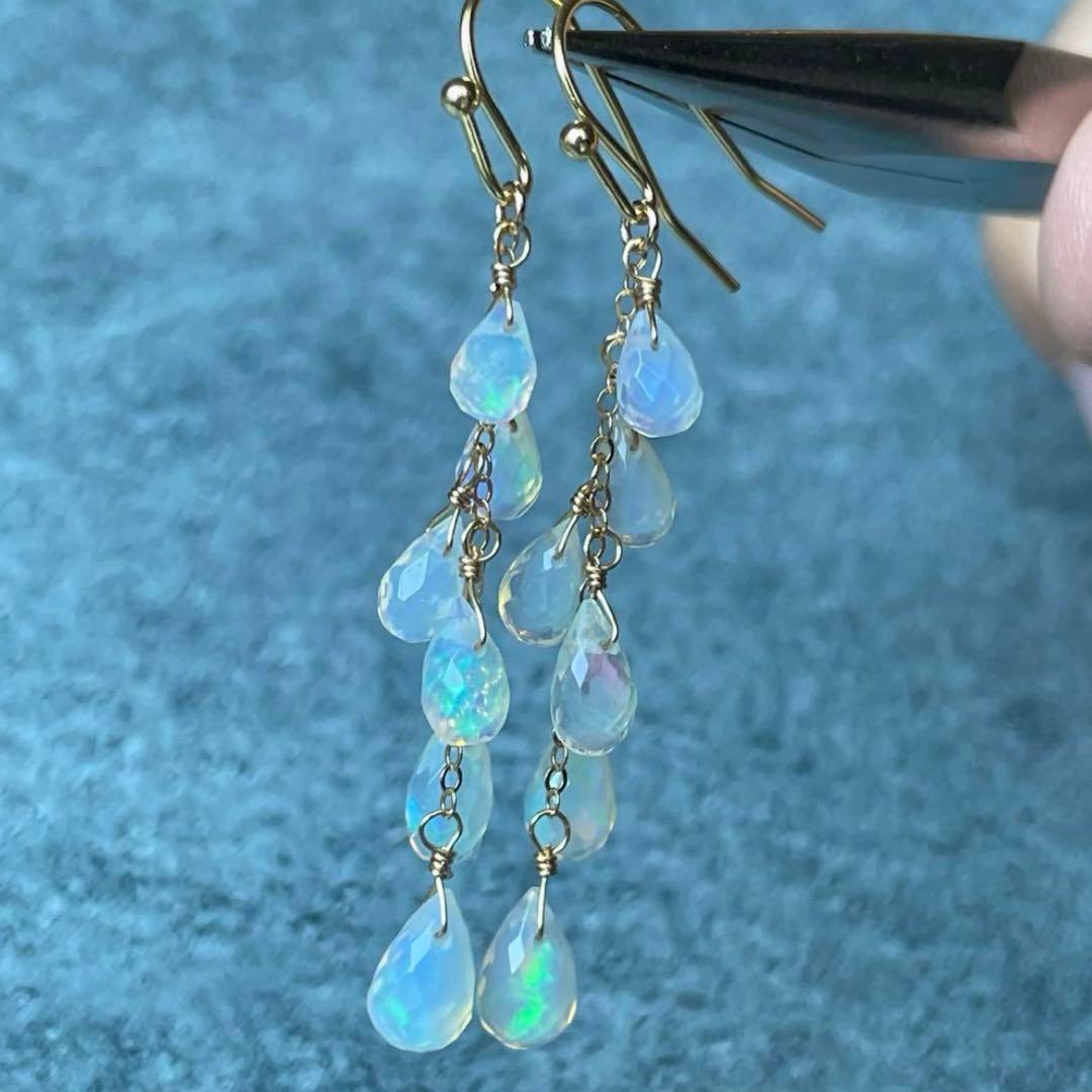 クリアカラー 宝石質 プレシャス オパール ブリオレット シャンデリア ピアス