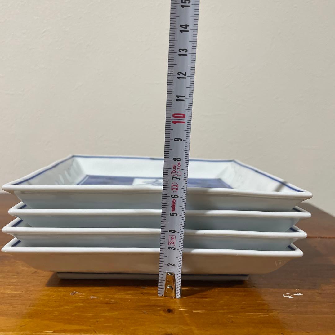 【ラス１・新品】瀬戸焼 真窯 5.5寸 染付寿正角皿 取皿 銘々皿 4枚組 慶事