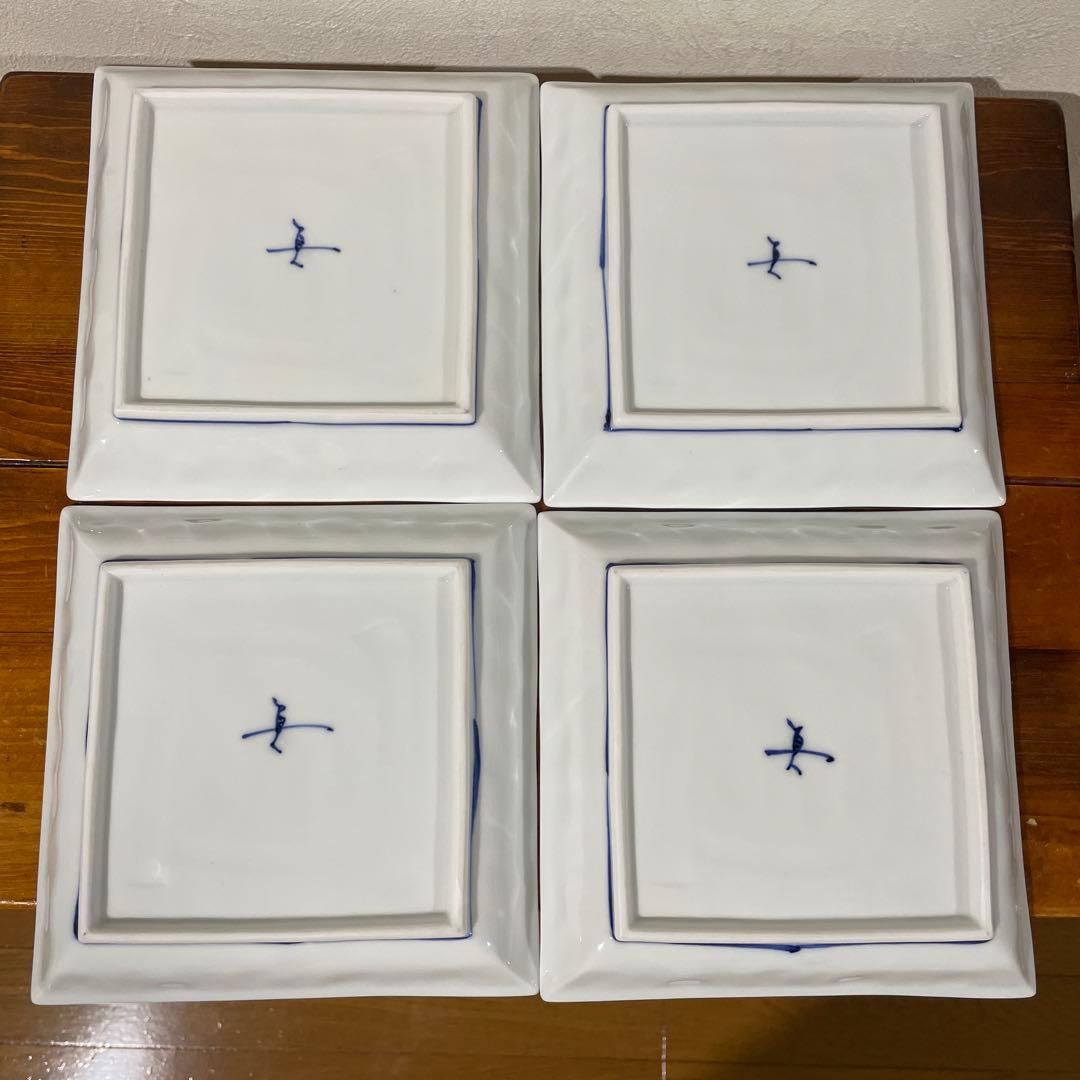 【ラス１・新品】瀬戸焼 真窯 5.5寸 染付寿正角皿 取皿 銘々皿 4枚組 慶事
