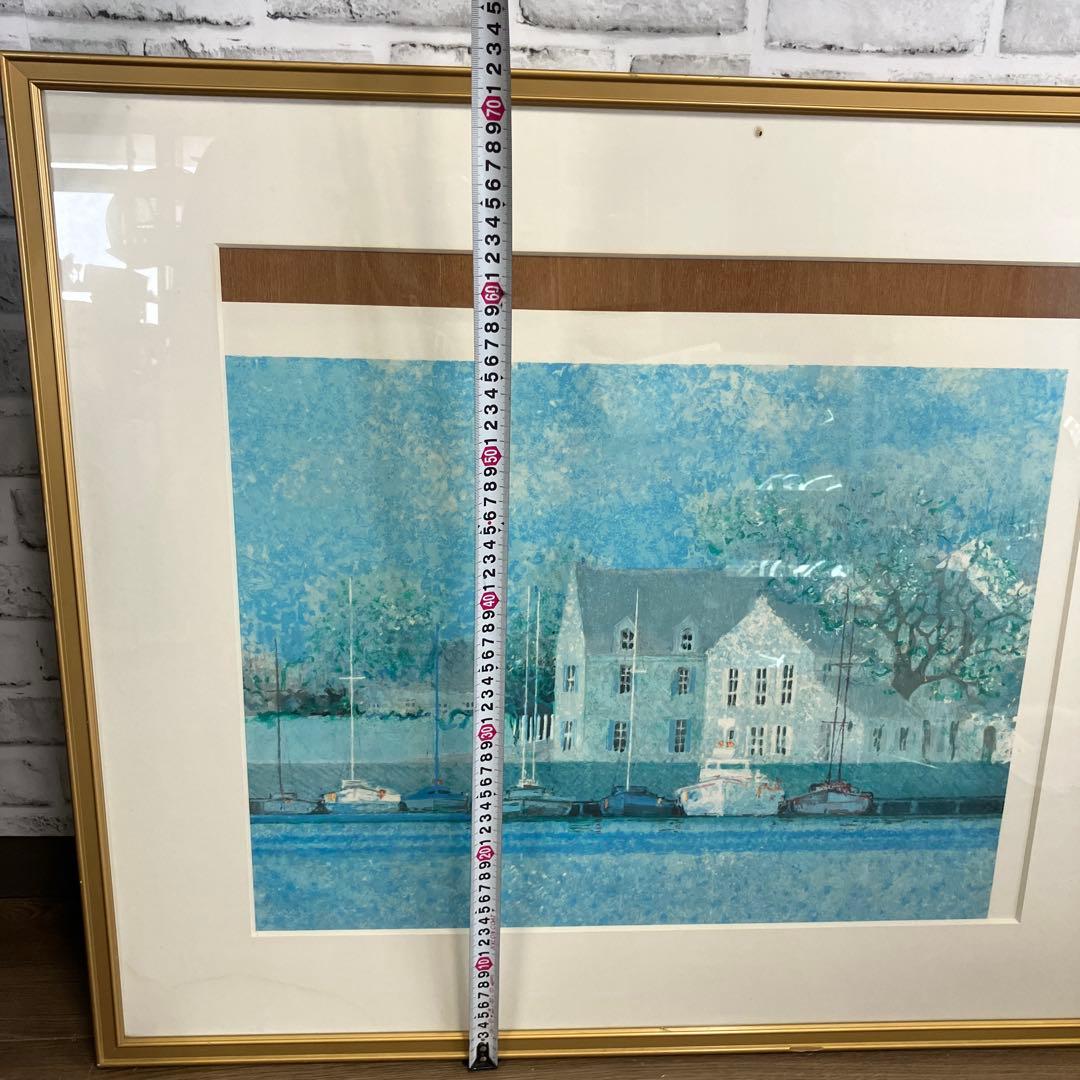 風景画 絵画 アート 水辺の街並み ヨット 額装 ゴールドフレーム インテリア