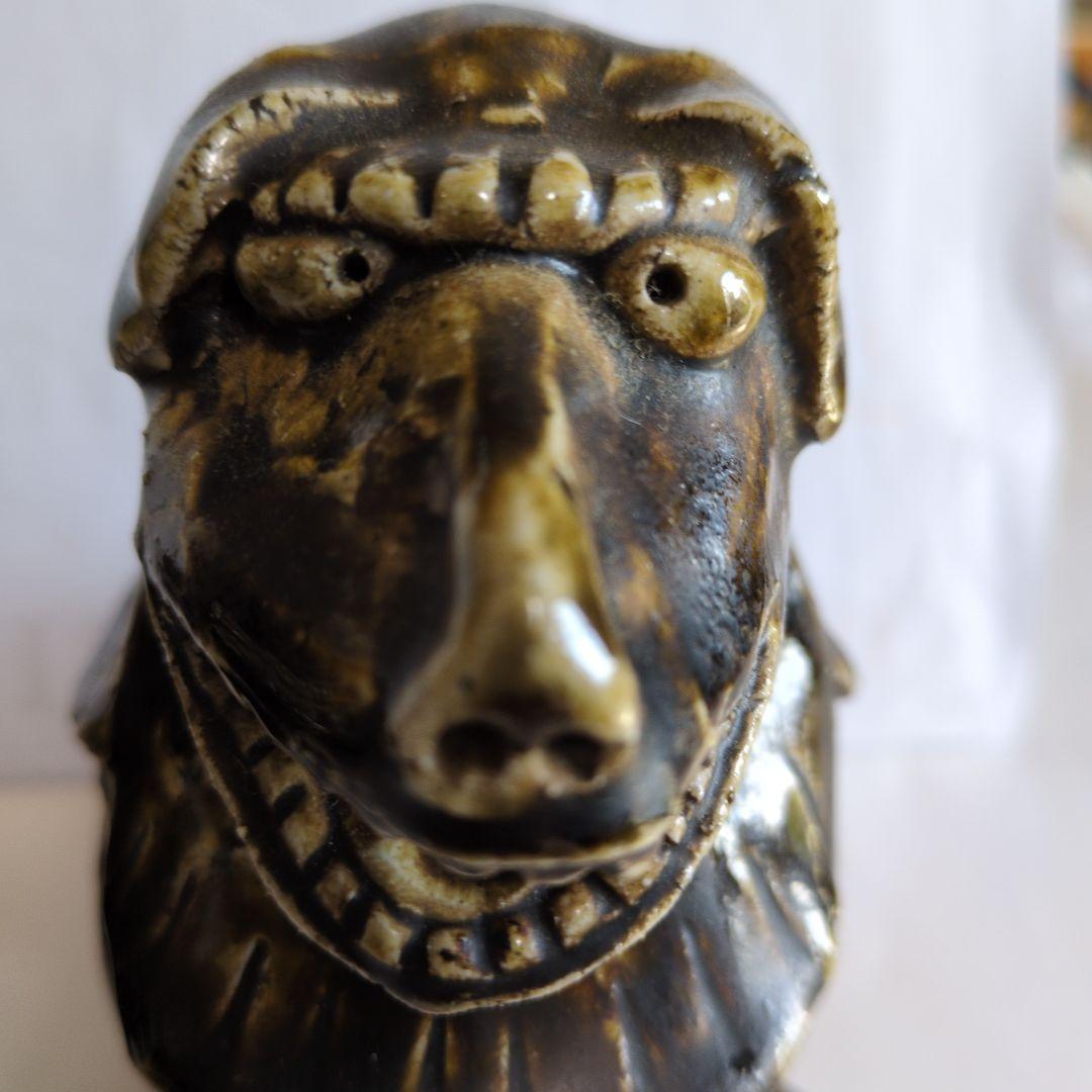 黒織部 　狛犬　阿吽像 　一対　骨董