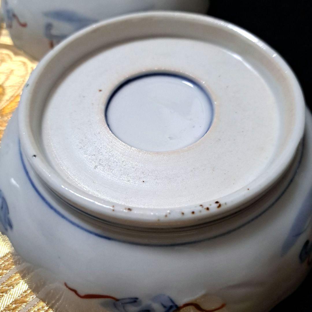 アンティーク　古伊万里　染錦　懐石皿　なます皿　5寸　6客揃　色絵　深鉢