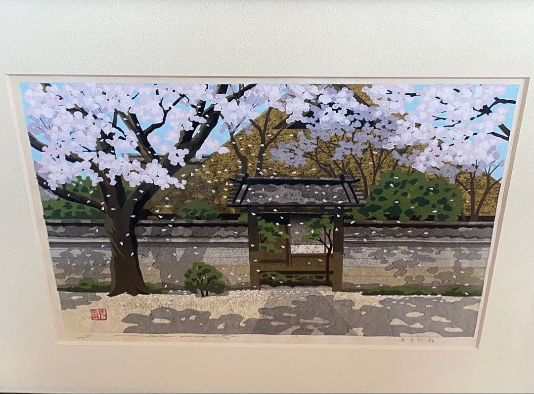 井堂雅夫木版画作品『勝持寺’春』