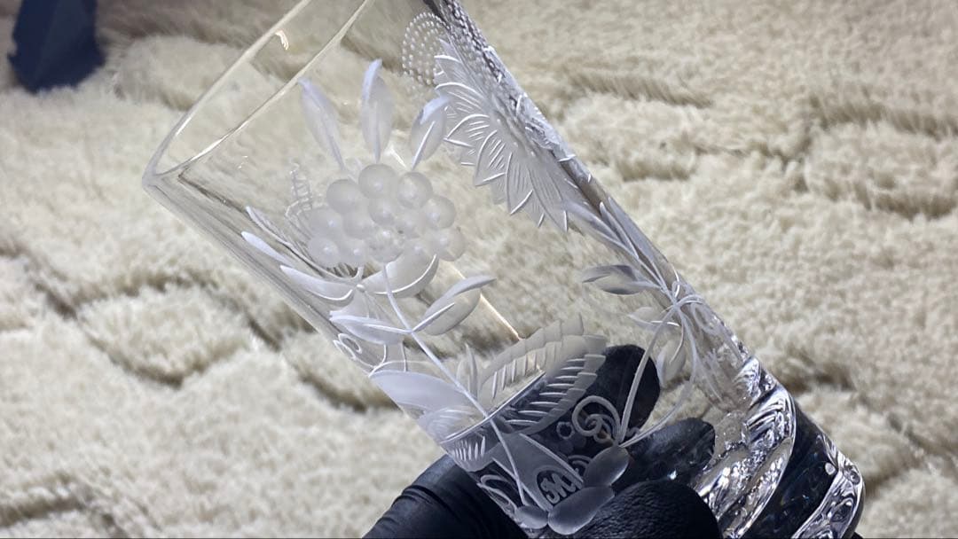 終売品・カガミクリスタルグラス・皇室献上品・菊の紋　ペア2客セット