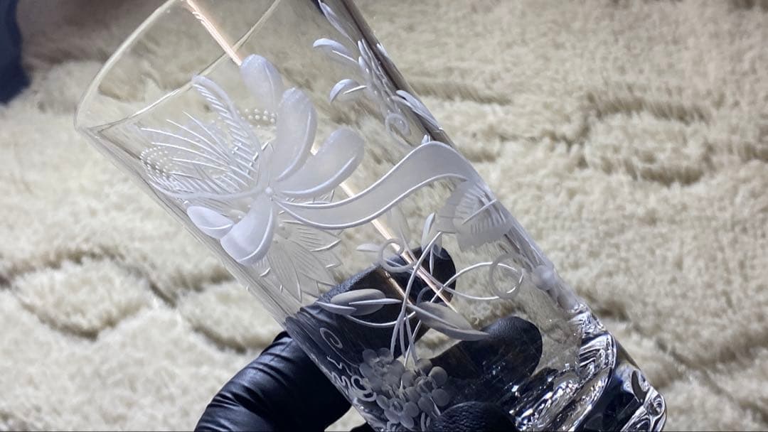 終売品・カガミクリスタルグラス・皇室献上品・菊の紋　ペア2客セット