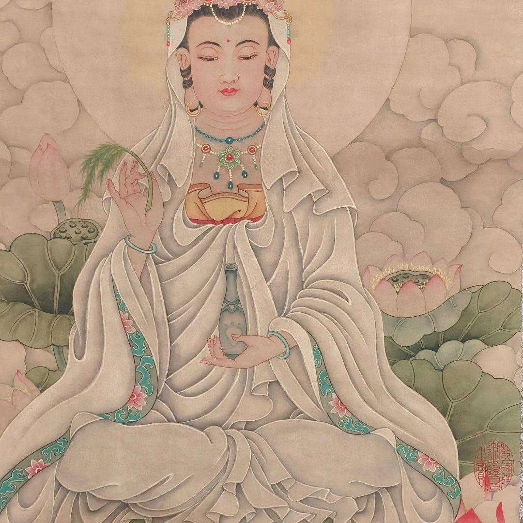 観音大士図 三尺中堂 掛軸 77×175cm 仏画