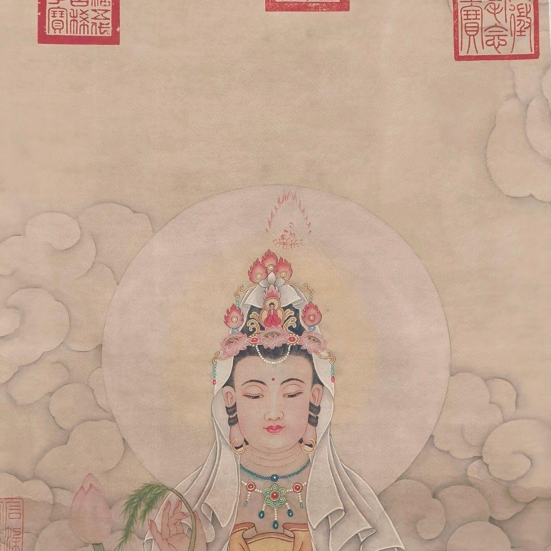 観音大士図 三尺中堂 掛軸 77×175cm 仏画