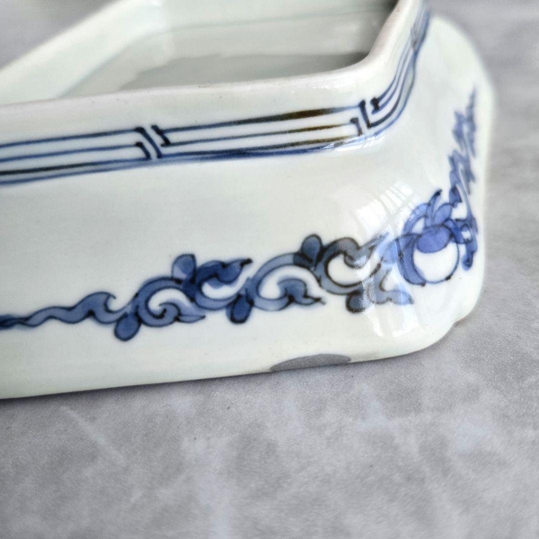 古伊万里　染付　隅入菱皿　小皿　江戸時代　金直し　金継ぎ　骨董　アンティーク