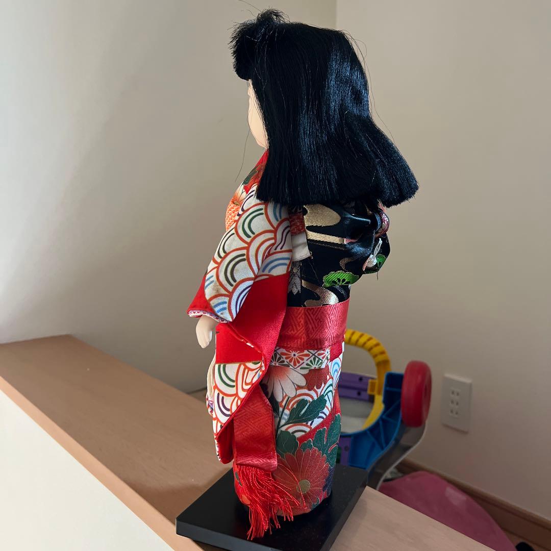 年代物　市松人形　綸子　赤　12号