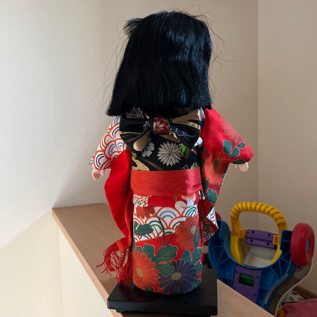 年代物　市松人形　綸子　赤　12号