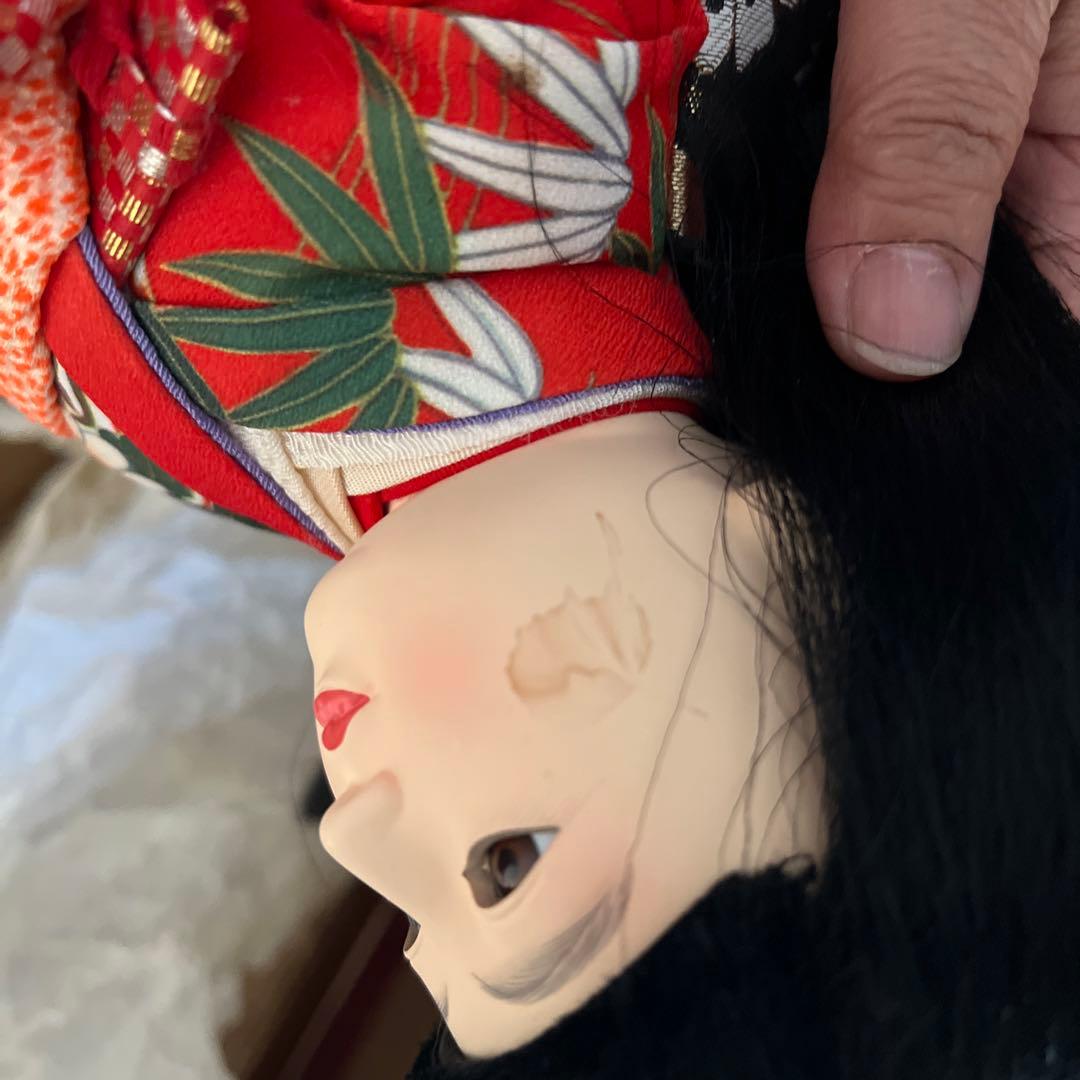年代物　市松人形　綸子　赤　12号
