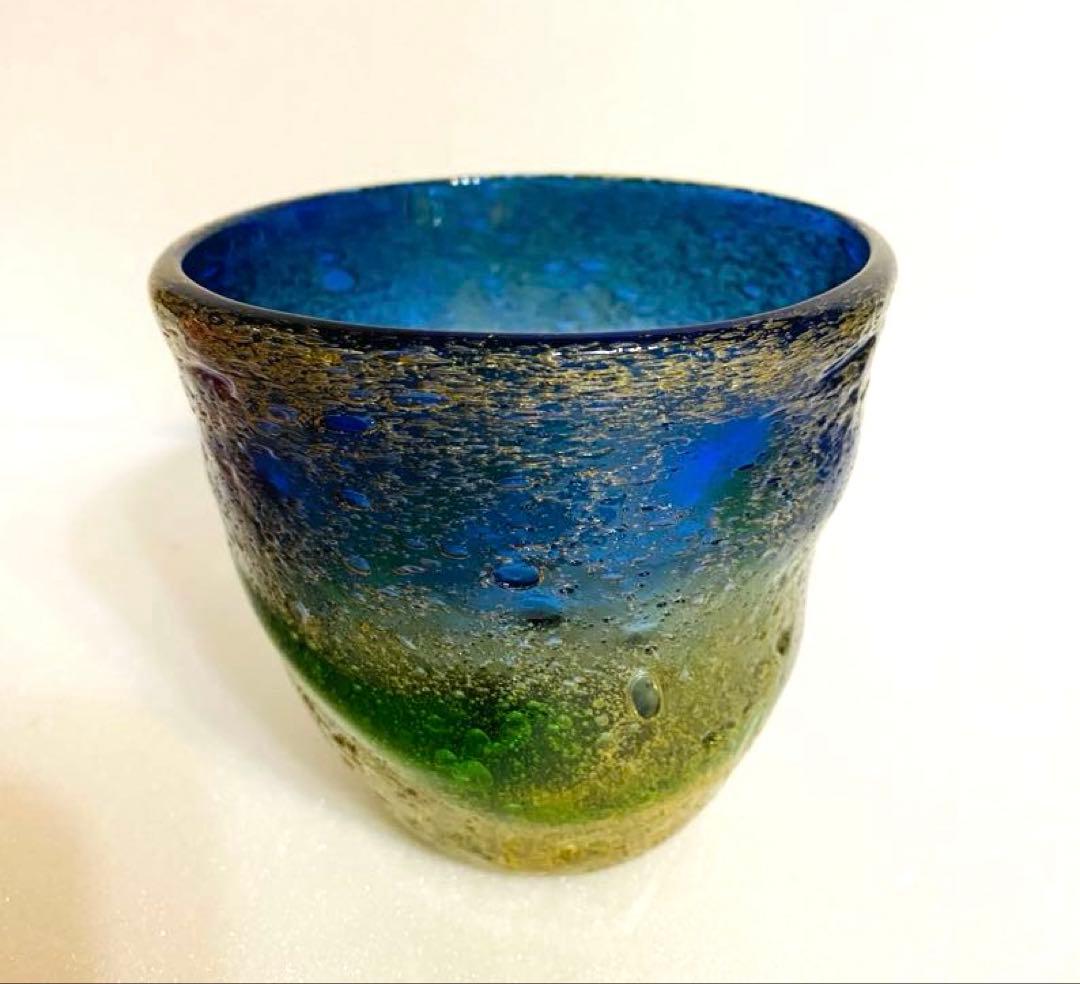 琉球ガラス　稲嶺盛吉グラス　高さ口径9cm