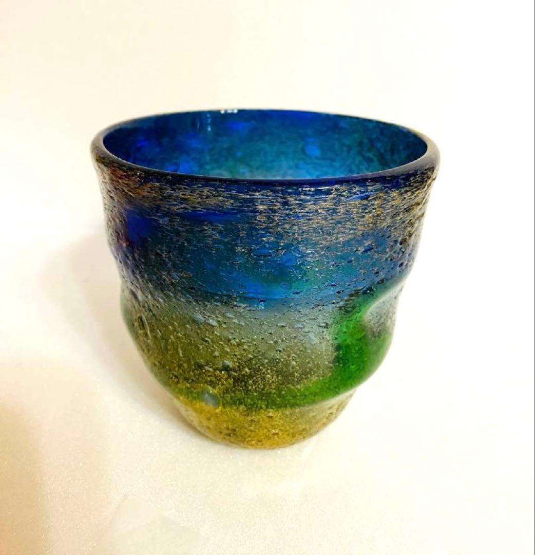 琉球ガラス　稲嶺盛吉グラス　高さ口径9cm