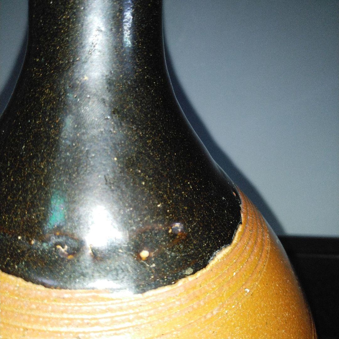 NO678 大堀相馬焼　古相馬　柿釉 黒頸 徳利 相馬