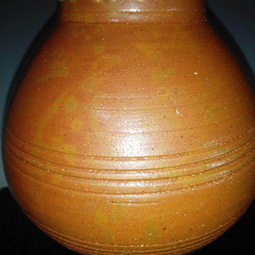 NO678 大堀相馬焼　古相馬　柿釉 黒頸 徳利 相馬