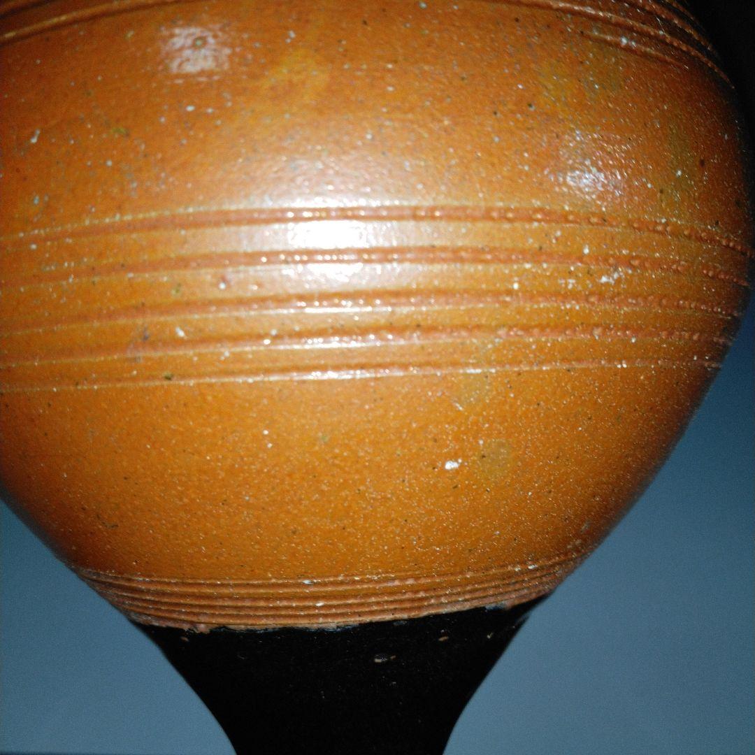 NO678 大堀相馬焼　古相馬　柿釉 黒頸 徳利 相馬