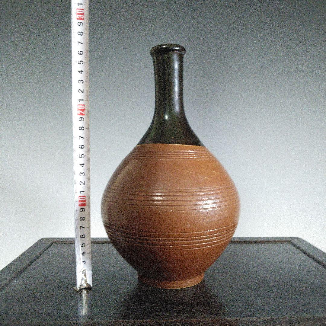 NO678 大堀相馬焼　古相馬　柿釉 黒頸 徳利 相馬