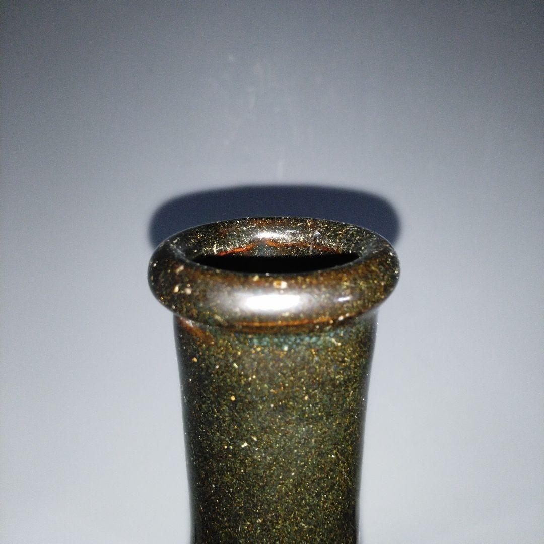 NO678 大堀相馬焼　古相馬　柿釉 黒頸 徳利 相馬