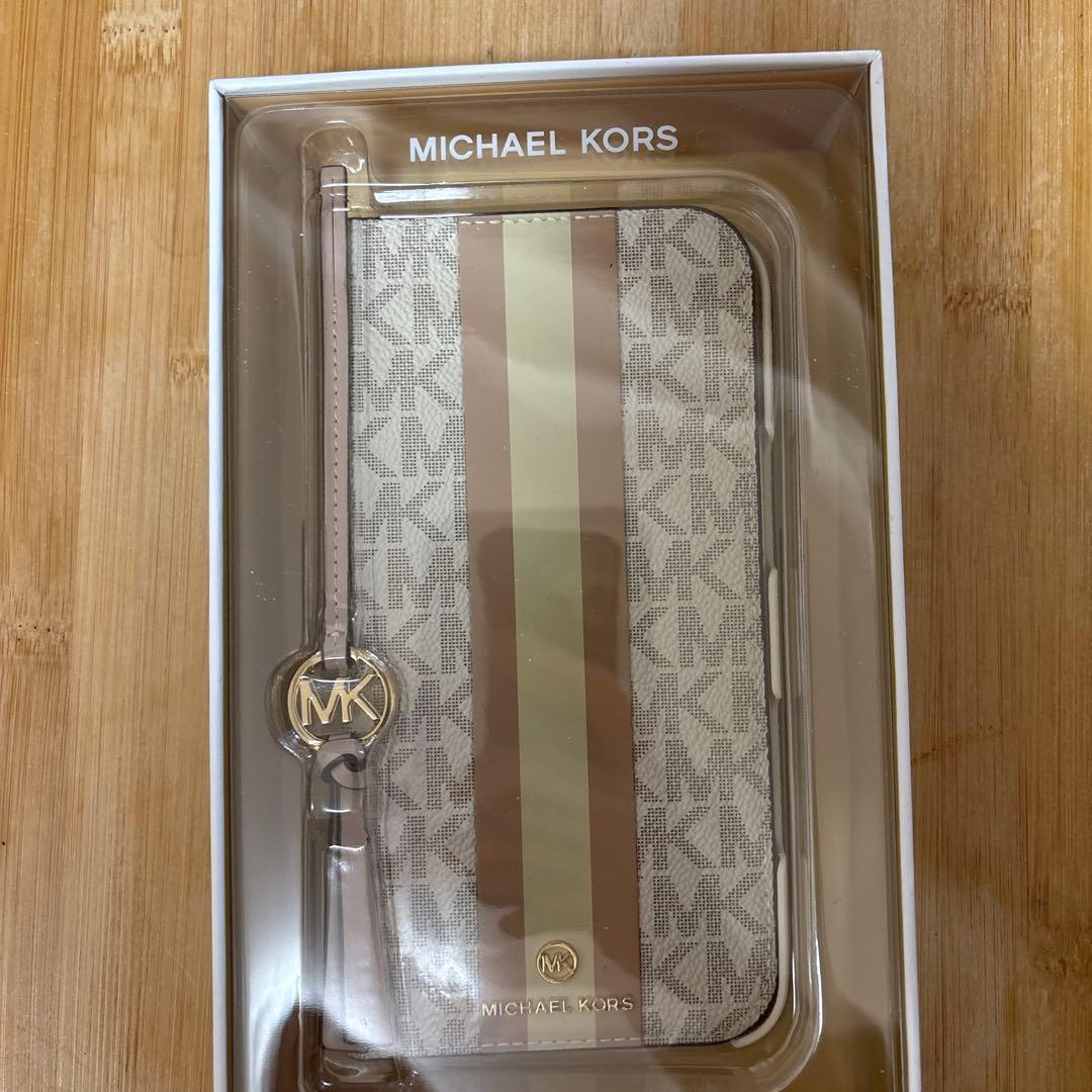 MICHAEL KORS iPhone用ケース ベージュ・ピンクストライプ