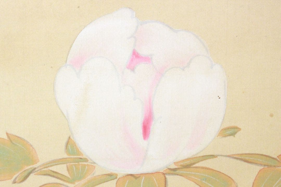 No5183掛軸　晴香　牡丹に雀　絹本　日本画　縁起物　花鳥図　古美術　送料無料