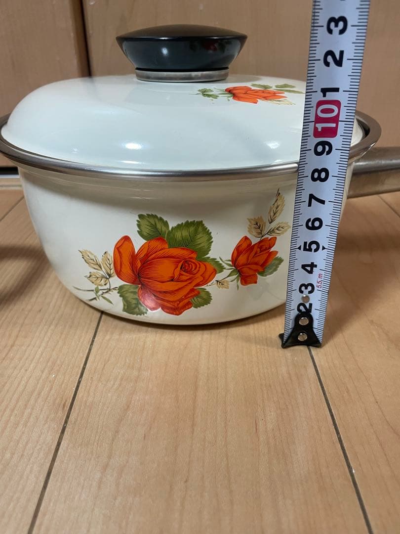 昭和レトロポップ 花柄ホーロー鍋 2点セット