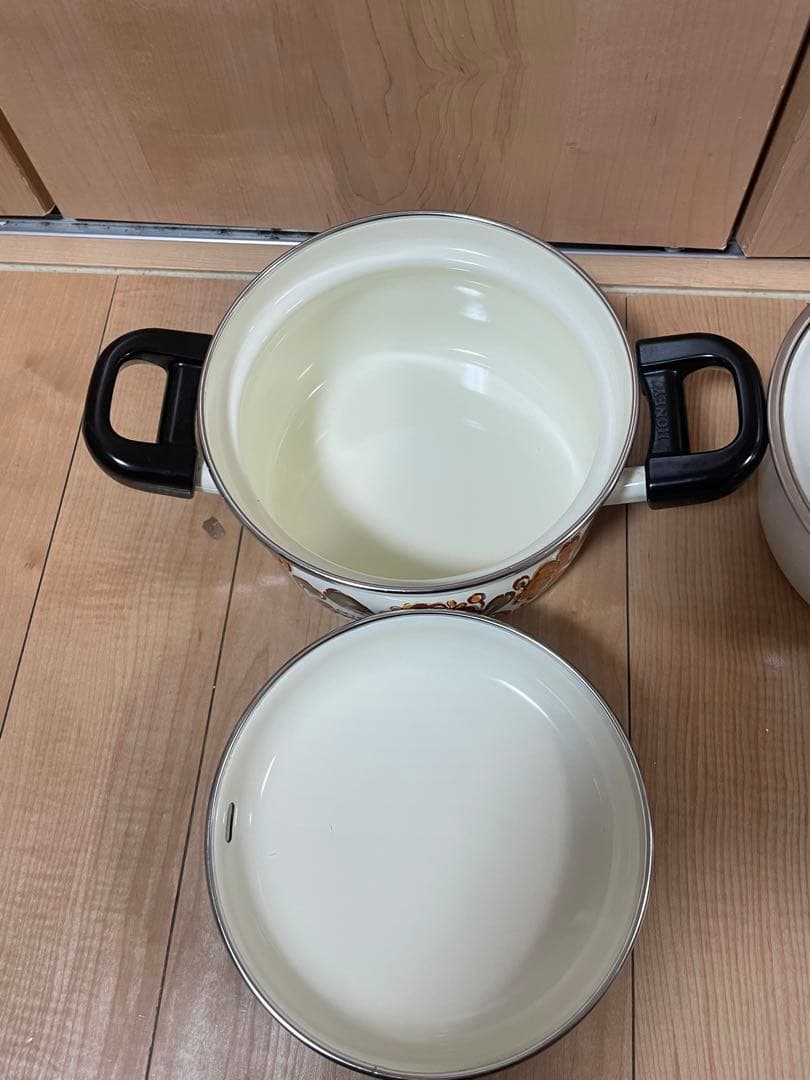 昭和レトロポップ 花柄ホーロー鍋 2点セット