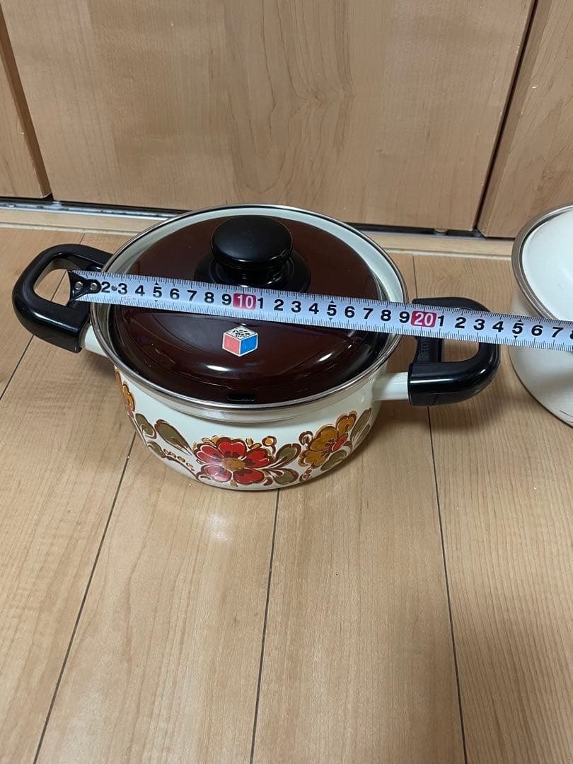 昭和レトロポップ 花柄ホーロー鍋 2点セット