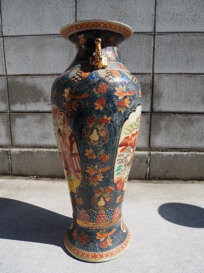 大型花瓶　中国製　武将図　女人図