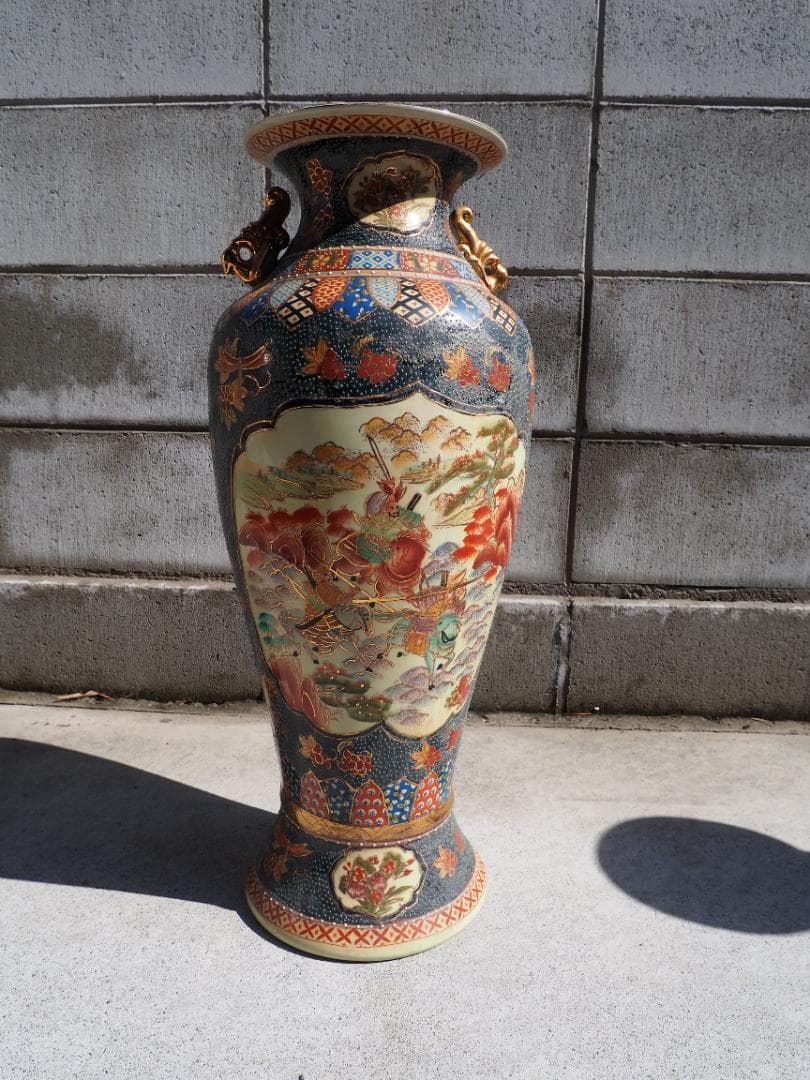 大型花瓶　中国製　武将図　女人図