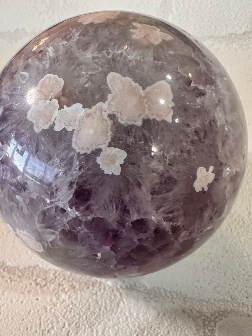 高品質　お花たくさん　アメジスト　フラワーアゲート　スフィア　大