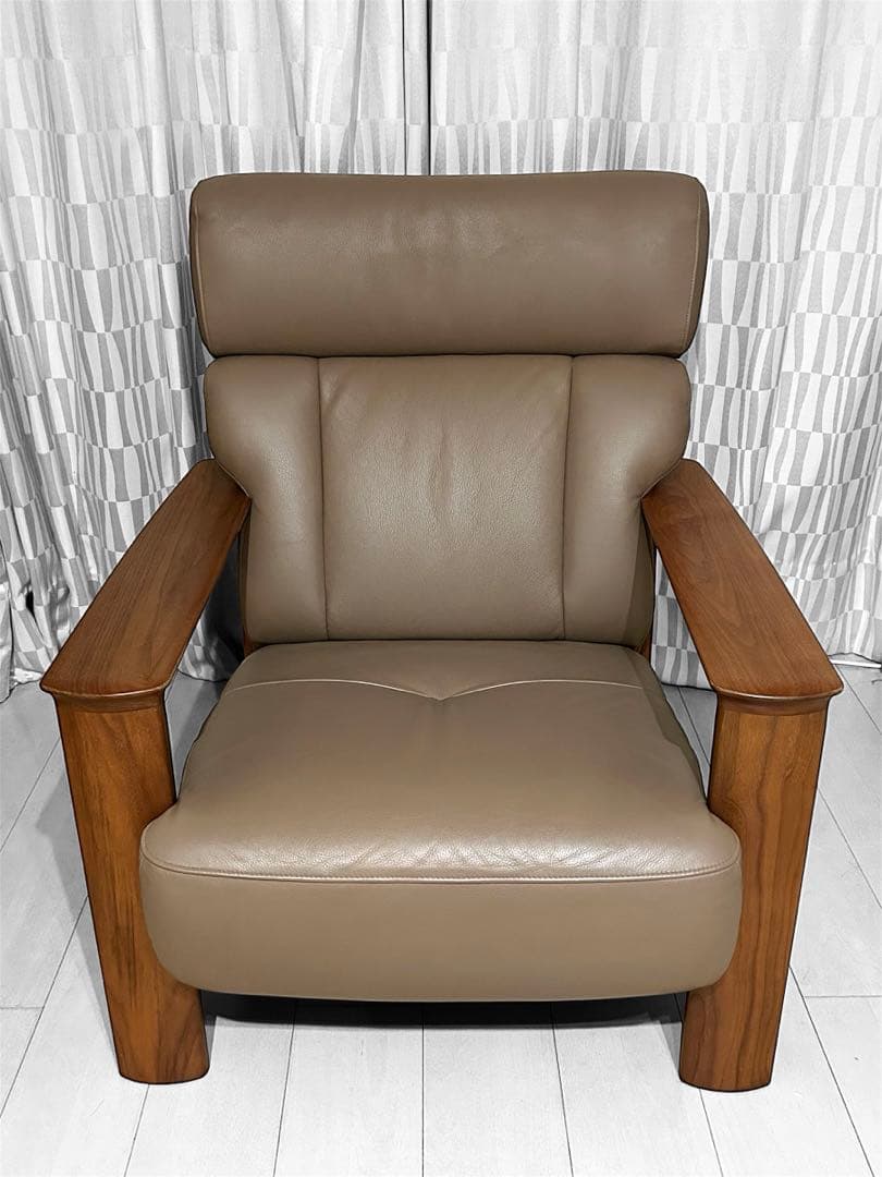 【ゲリラセール】karimoku WW4100 1Pソファ本革張レザーグレージュ