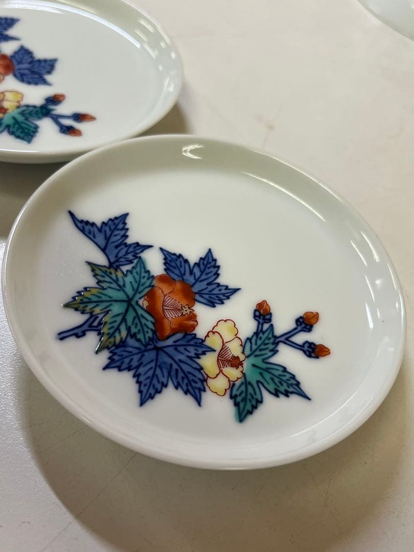 G702 古美術 有田焼 今泉今右衛門 錦葵銘々皿 共箱 骨董 和食器 花模様
