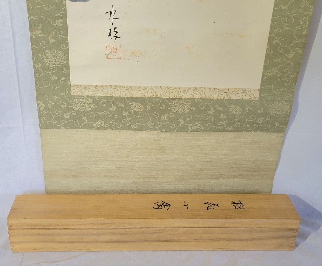 イワサキコーチ　桜花小禽　花鳥画　作家銘あり　掛け軸　共箱