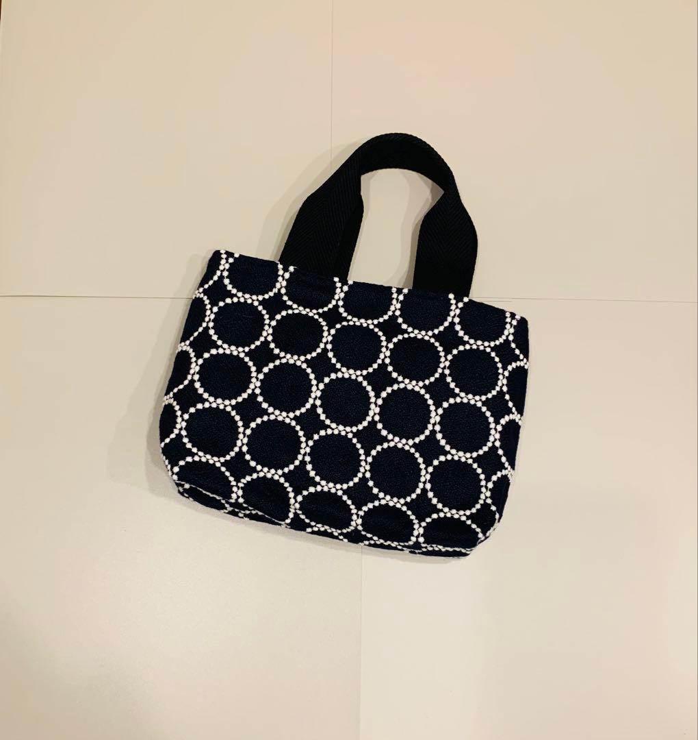 ミナペルホネン　タンバリン　ネイビー＆ホワイト　ハンドメイド　トートバッグ
