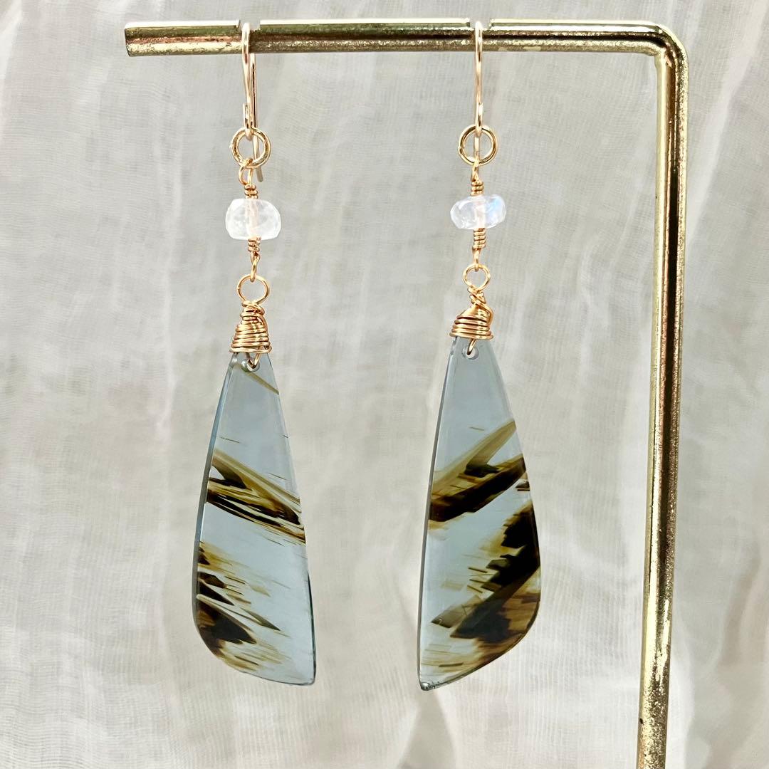 14kgf 天然石 一点物 ブルーオブシディアン ピアス イヤリング