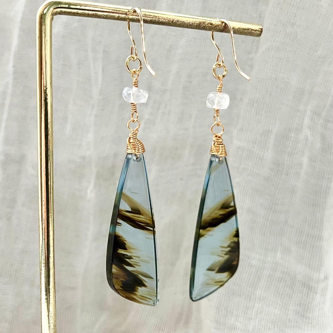 14kgf 天然石 一点物 ブルーオブシディアン ピアス イヤリング