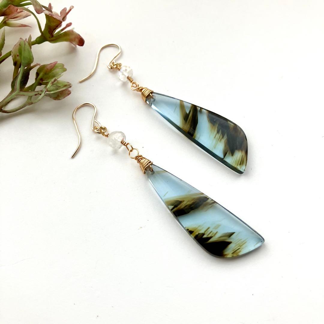 14kgf 天然石 一点物 ブルーオブシディアン ピアス イヤリング