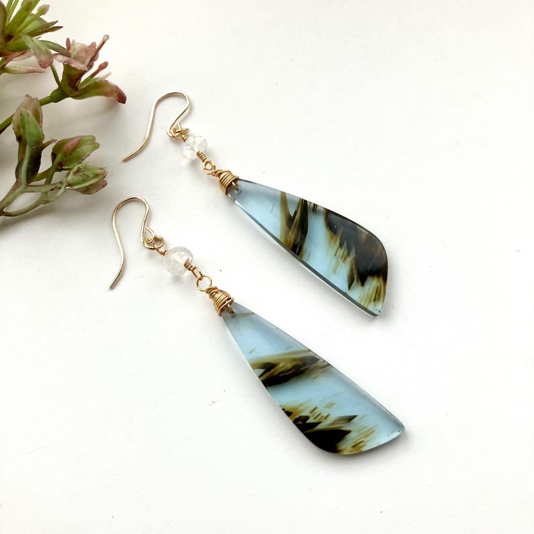 14kgf 天然石 一点物 ブルーオブシディアン ピアス イヤリング