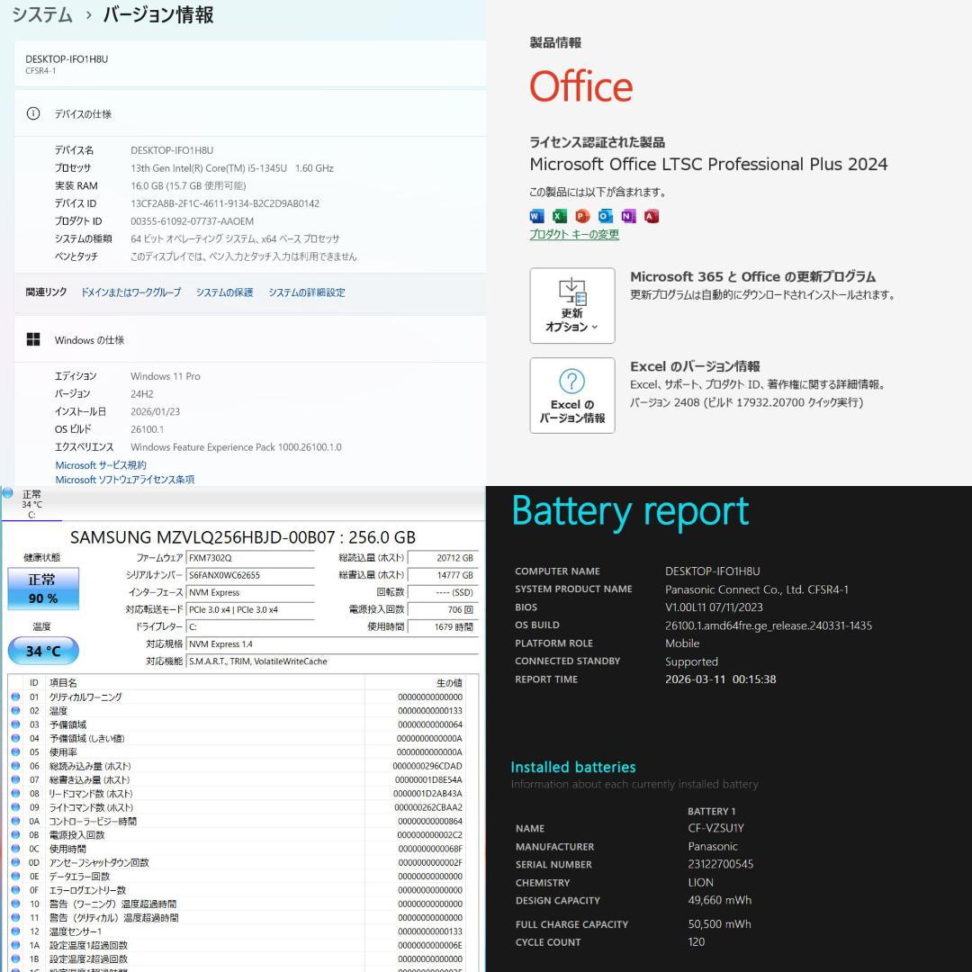 Let'snote CF-SR4 Win11Office2024 累計2510h