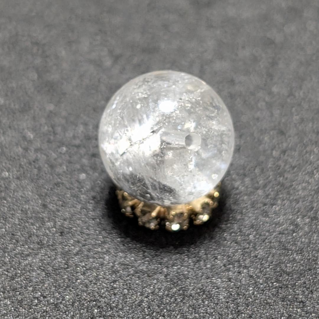 【白金のブルッカイト】プラチナルチルクォーツ 一点物 9ミリ 粒売り 貫通穴あり